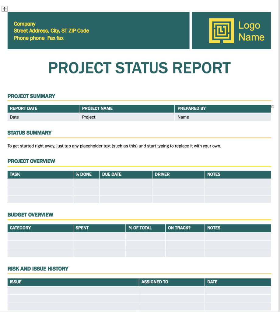 Simple Project Plan Template Excel