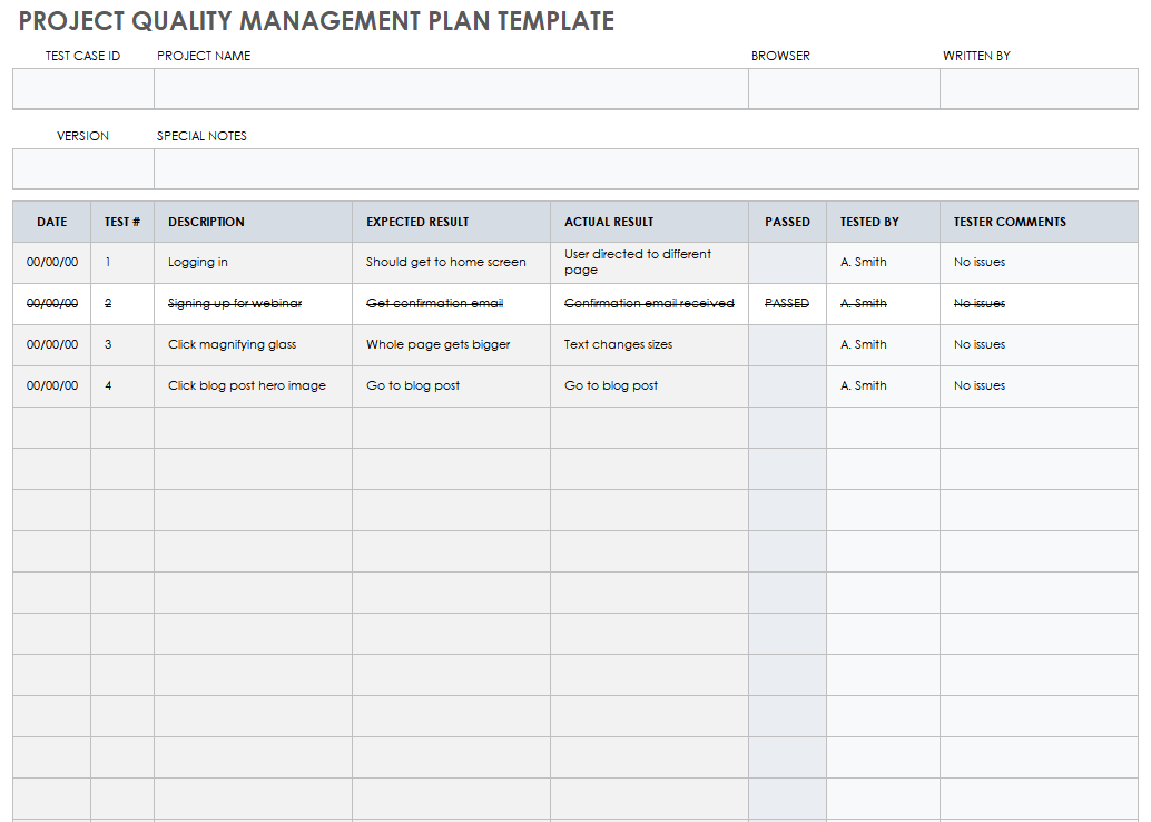 Project Quality Management Template